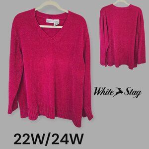 White Stag Fuchsia Pink Cable Knit Longsleeve Pull Over Sweater Womes Plus 22-24